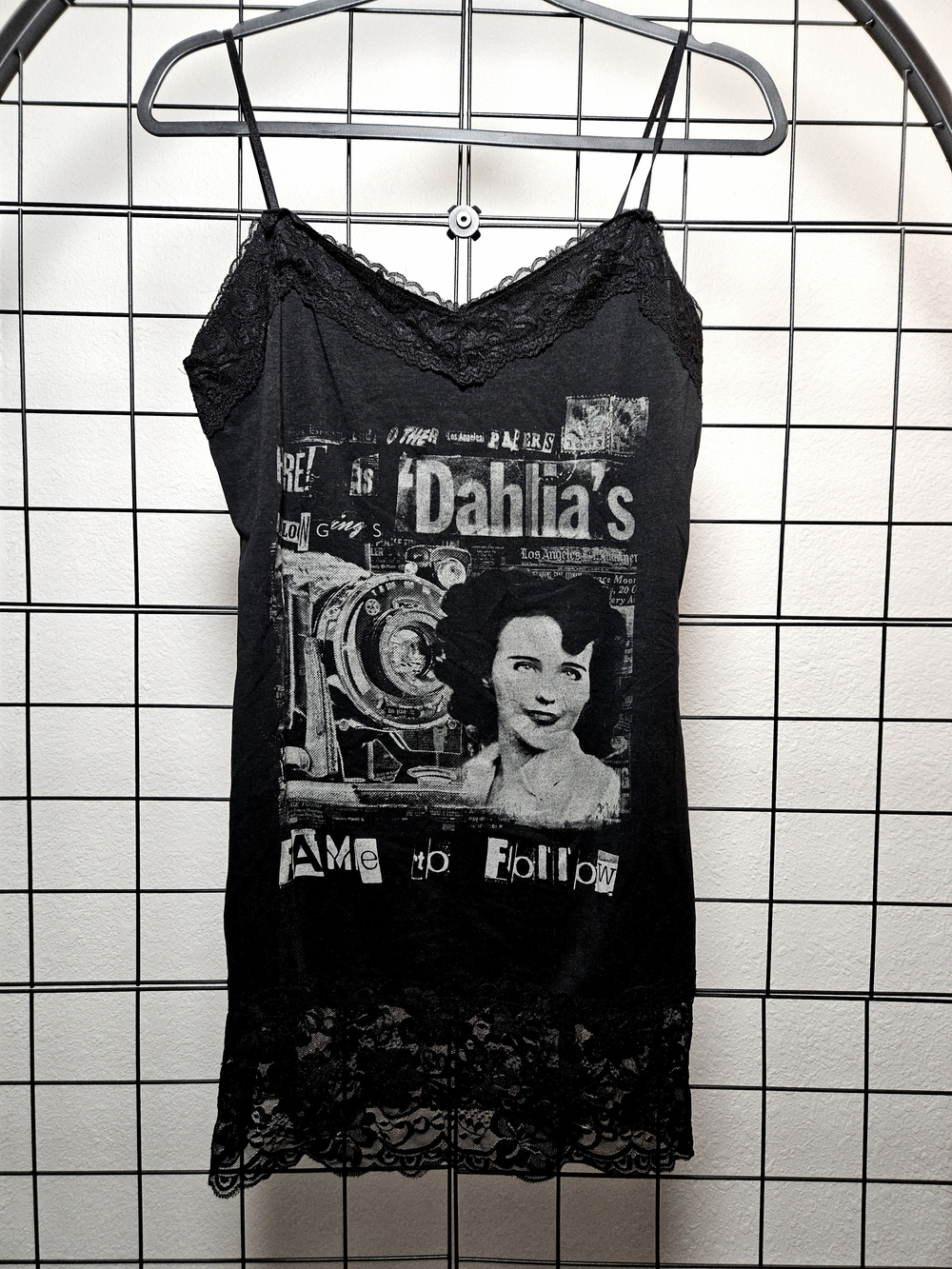 Black Dahlia Lace Trim Graphic Cami By Se7en Deadly - XL